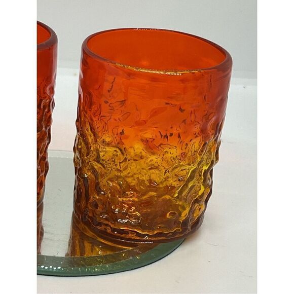 VTG Ryukyu 3 Pc Handblown Glass Ombre Low Ball Tumbler Amberina (Glows) 3 1/2" - Picture 8 of 15